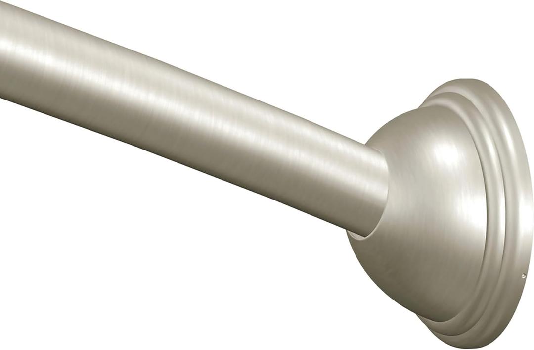 Moen Curved Adjustable Length Fixed Mount Single Shower Curtain Rod for Bathroom, Brushed Nickel Finish, CSR2160BN