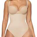 SHAPERX Open Bust Shapewear Tummy Control Bodysuits for Women Seamless Compression High Waisted Body Shaper (Small-Medium, Beige (Thong))