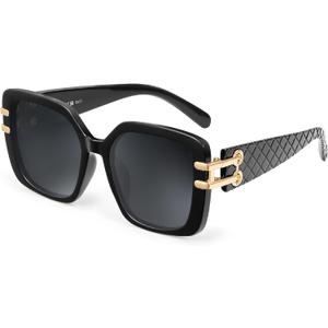 JM Vintage Oversized Square Polarized Sunglasses for WomenRetro Luxury Big Large Sun Glasses UV400 (Black)