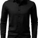 LucMatton Men's Long Sleeve Button Up Dress Shirt Modern Slim Fit Wrinkle-Free Wedding Formal Shirts, Size M