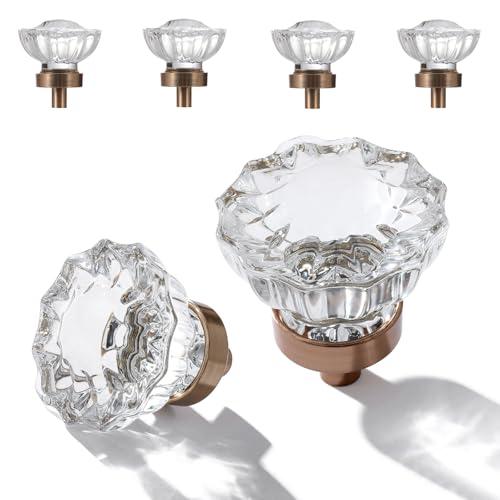CEYMIO Crystal Drawer Knobs Cabinet Knob Antique Drawer Pulls, Kitchens Closet Dresser Drawers Cupboard Wardrobe Vintage Tiradores para Gabinetes De Cocina, Crystals Clear Champagne Bronze Base
