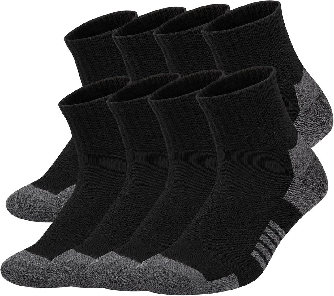COOVAN Mens Ankle Athletic Socks Quarter Cushion Moisture Wicking Running Sports Work Socks 7 Pairs (One Size, Black 6 Pairs)