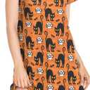 Naanle Womens Nightgown Halloween Boo Black Cats Bats Soft Short Sleeve Cute Ladies Loose Shirt Casual Daily Sexy Loungewear Girls Cloth House Dress,XXL