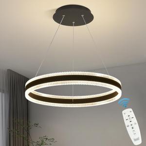 Modern LED Chandelier 1 Ring 19.7in Pendant Lighting for Kitchen Island 50W Dimmable LED Pendant Light Black Hanging Light Fixtures with Remote for Kitchen Dining Room Bedroom Living Room