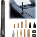 BESULEN Car Short Antenna, 4.7 Inch Carbon Fiber American Flag Aluminum Auto Radio Antenna for AM/FM Reception, Universal Replacement Car Antenna with 9 Adapters, 2 Screws, 2 Rubber Rings