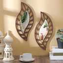 Roowest 2 Pcs Decorative Mirror Wall Decor Leaf Teardrop Mirror Wall Mounted Decorations for Living Room Bedroom Bathroom Vanity Entryway Office(Brown)
