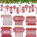 36 Pcs Christmas Candy Ornaments Hanging Glitter Candy Cane Christmas Tree Decoration Red Plastic Peppermint Lollipop Ornament with Golden Ropes for Xmas Home Party Decorations