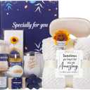 Sunflower Spa Gift Baskets for Women - Mothers Day,Get Well Soon,Self Care,Relaxing Package,Sympathy, Inspirational 11pcs Spa Sets w/Blanket Luxury Gifts for Mom Her Wife Friends Birthday Anniversary