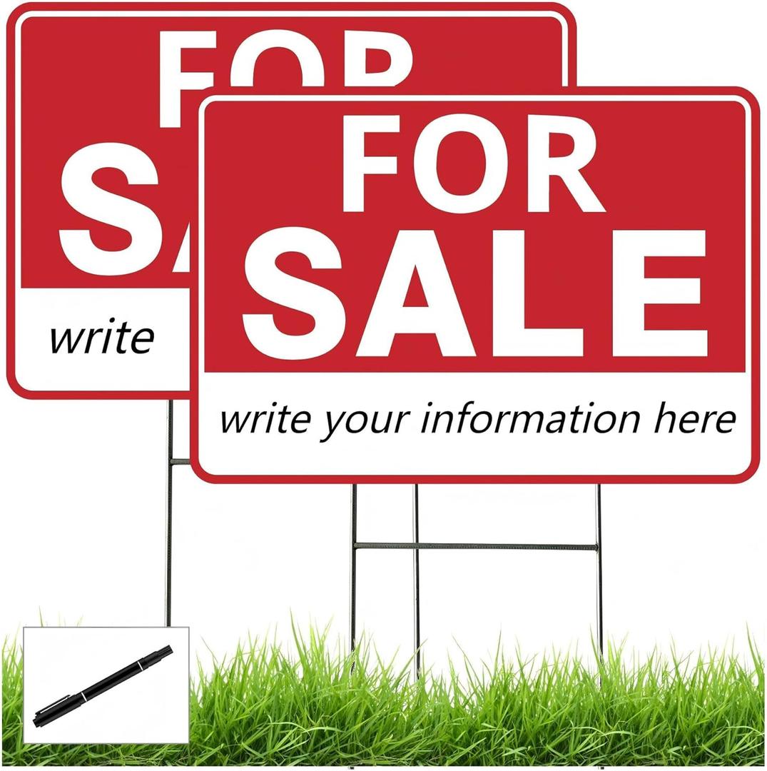 2 Pack For Sale Signs, Large For Sale Yard Sign with Stake,
