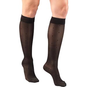 Truform Sheer Compression Stockings, 15-20 mmHg, Women's Knee High Length, Dot Pattern, Black, Medium