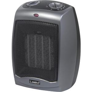 Lasko Portable Indoor Electric Ceramic Space Heater with Tip-Over Safety Switch, Overheat Protection and Thermostat, 2 Speeds, Safe for Home, 9.2 Inches, Dark Gray, 1500W, 754201