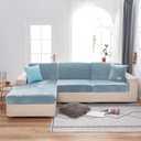Rosygulls Separate Velvet Sofa Cover,Couch Covers for 2 Cushion Couch,Super Stretch Wear-Resistant Sofa Slipcovers,Washable Furniture Protector with Anti-Slip Elastic Bottom(Light Blue,Triple Seat)