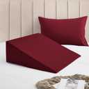 Horbaunal Burgundy Bed Wedge Pillow Cover with Zipper Design, Wedge Pillowcase Protector with Side Pocket for Storage, 24" L x 24" W x 12" H (Pillow Not Include)
