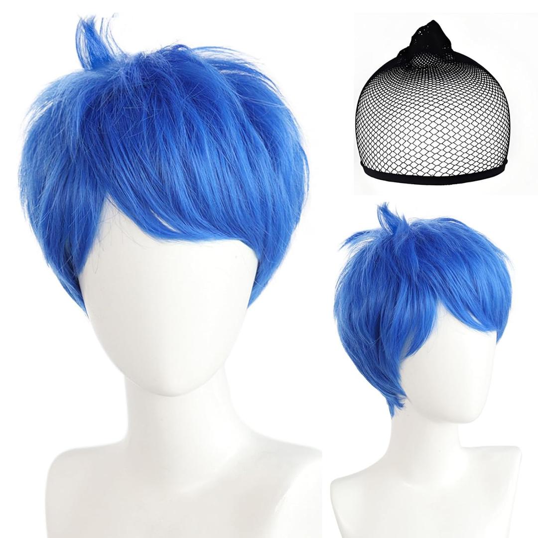 BESTBEL+Hair Cap Short Blue Wig for Women Short Spiky Wig Blue Anime Synthetic Wig for Halloween Cosplay Womens Cosplay Outfit for Costume Party