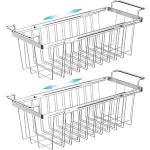 Orgneas Freezer Baskets for Chest Freezer, Capacity Expandable Deep Freezer Organizer Bins Adjustable From 16.5" to 26.5" Stainless Steel Wire Basket Storage with Hanging Handles, 2 Pack