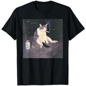Funny Smoking Cat Meme T-Shirt, Size L