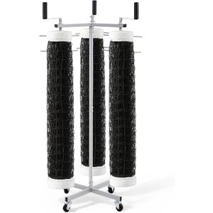 Duraaamo Volleyball Net Storage Rack for 3 Standard Nets, Movable Net Holder with Wheels, Multi-sport Equipment Organizer for Volleyball Badminton Tennis, Untangled Design Vertical Rack for School Gym, 51.97 x 20 x 20"
