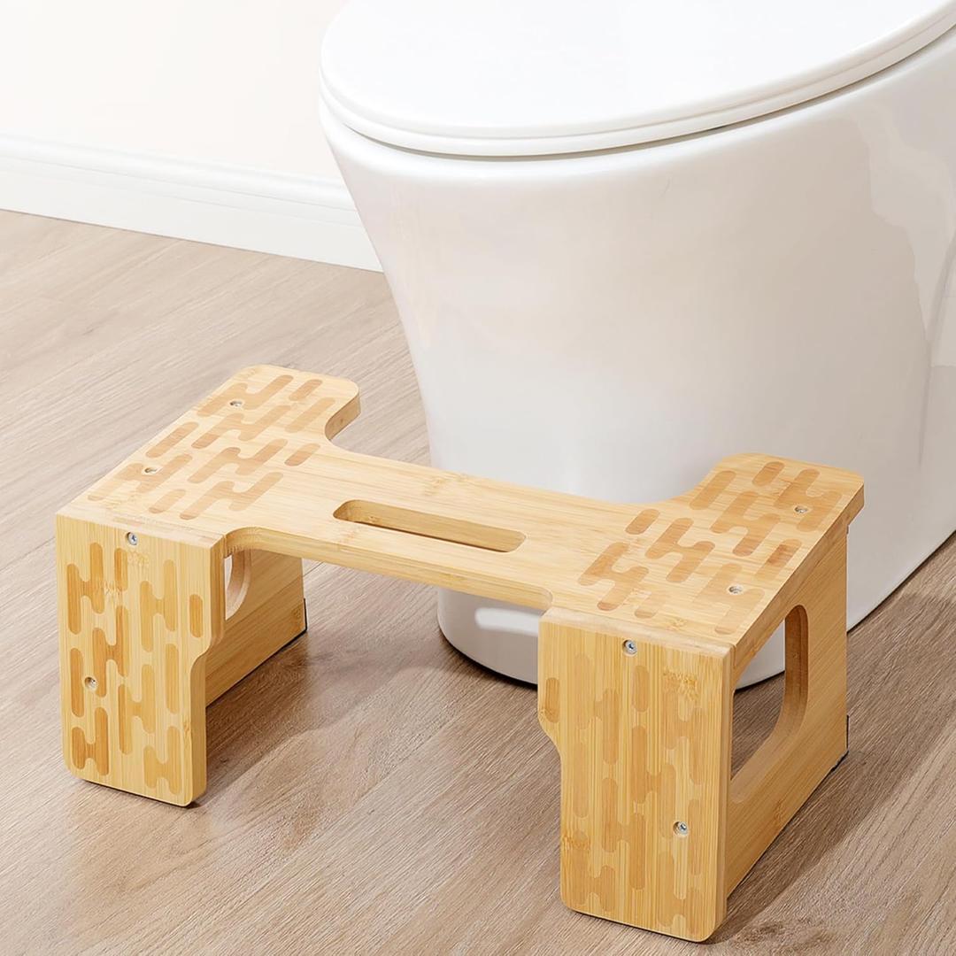 Bamboo Toilet Stool Reversible, 7 inches 9 inches Height Adjustment, Suitable for Adults and Children Toilet Squat Stool, from Sitting to Squatting Position, Effective Relief of Constipation.