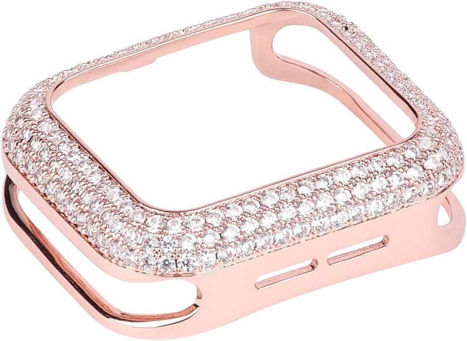 Gorgeous Bling Zircon Crystal Diamond Case Bezel Cover Compatible Apple Watch Series 6 5 4 SE 3 2 1 (Rose Gold, 44mm/42mm)