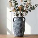 Lvases Farmhouse Rustic Ceramic Vase with Handles, 11 inch Gray-White Textured Modern Terracotta Vintage Vases for Home Decor Centerpieces Table Pottery Barn Furniture Decorative (Tall - C)