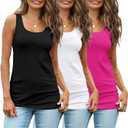 TAIPOVE Womens Extra Long Tunic Tank Tops Cotton Camisoles Basic Layering Sleeveless Undershirts 3 Pack (Black/White/Hot Pink) XL