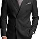 Wangyue Mens Suits Double Breasted Suit Men Slim Fit 2 Piece Wedding Prom Double Breasted Blazer Groom Suit Pants Sets (Black, L)