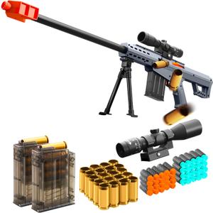 Soft Bullet Shotgun Foam Realistic Pellet Blasters Shell Ejecting Toy Gun Dart Sniper with Scope Rifle Fake Gun Stress Shot for Boys Girls Kids and Adults Birthday Gift Age8-12 (Grey)