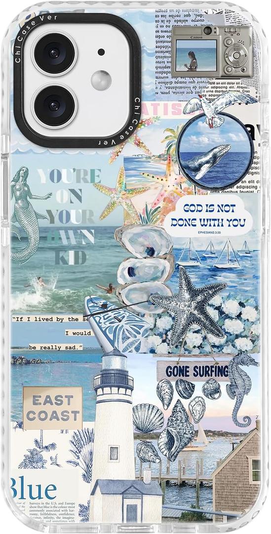 for iPhone 11 Case,Coastal Inspiration Collage with Lighthouse & Mermaid,Military-Grade Drop Protection,Vintage Coastal Soft Slim TPU Protective Cover with Camera Protection for Women&Girls (EastCoast)