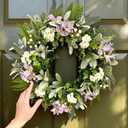 24 Inch Pastel Purple & White Spring Wreath  Elegant Farmhouse Floral Wreath for Front Door with Eucalyptus & Boxwood Greenery, Timeless Indoor Wall Decor, Weatherproof Outdoor Porch Decor