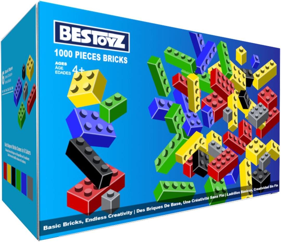 1000 Pieces Building Blocks, Bulk Classic Building Bricks Toy, Big Box of Basic Bricks, Compatible with Major Brands, Educational Construction Toys & Gifts for Kids 4+ (Regular 6c)