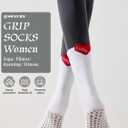 Women's Non-Slip Pilates Socks with Heart Design - 4 Pairs Crew Socks for Yoga, Barre & Workout - Cushioned Cotton with Grippy Rubber Dots - Cute & Functional