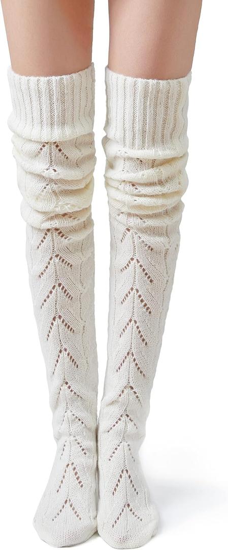 Pcavin Thigh High Socks for Women Cable Knit Over the Knee Boot Socks, Long Warm Leg Warmers Winter