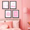FUQWZ Coquette Room Decor Pink Wall Art Set of 4 (8x10in, Unframed) - Girls Wall Art - Bows & Cheery Pink Posters (052)