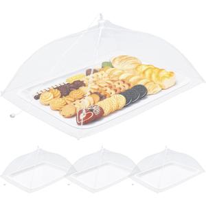 Baderke 8 Pack Plastic Serving Trays with Food Covers 15" x 11" Reusable Serving Platters 16" x 12" Foldable Mesh Food Tents Christmas Party Supplies Set for Outdoor Picnics Bar Fruit Cookies Dessert