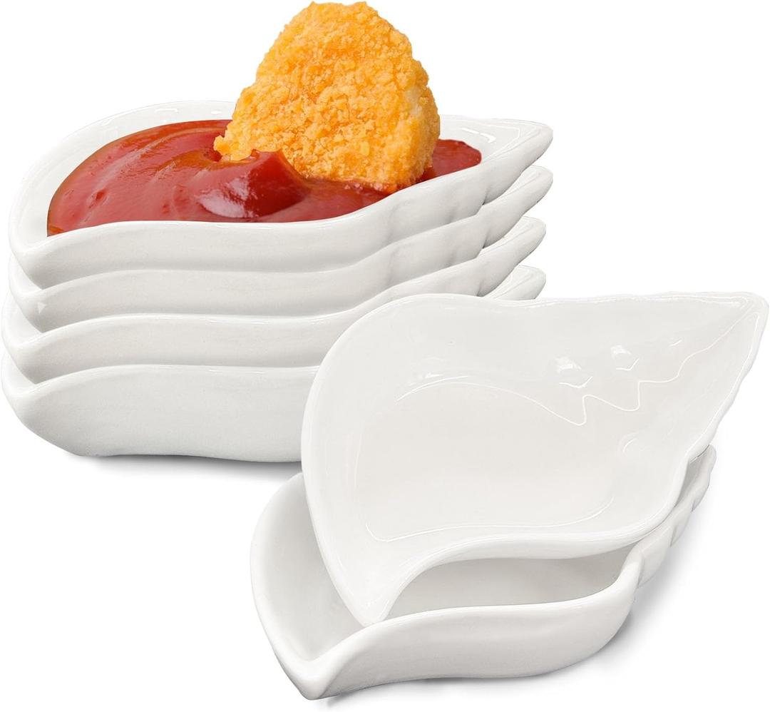 Set of 6 Conch Shaped Sauce Dishes,Porcelain Dipping Bowls,Appetizer Plate,Dishwasher Safety,for Ketchup Salad Wasabi Sushi Chips Meats Veggies
