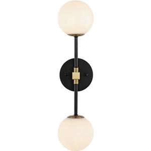 Modern Wall Sconce 2-Lights Industrial Mid Century Bathroom Vanity Wall Light with White Globe Glass Shade Gold & Black Finished Lighting Fixture