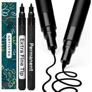 ARTISTRO 2 Black Permanent Marker - Waterproof Markers for Tire, Fabric, Rocks, Glass, Ceramic, Wood, Paper - Oil Based Paint Pens - Extra-Fine Tip 0.7mm