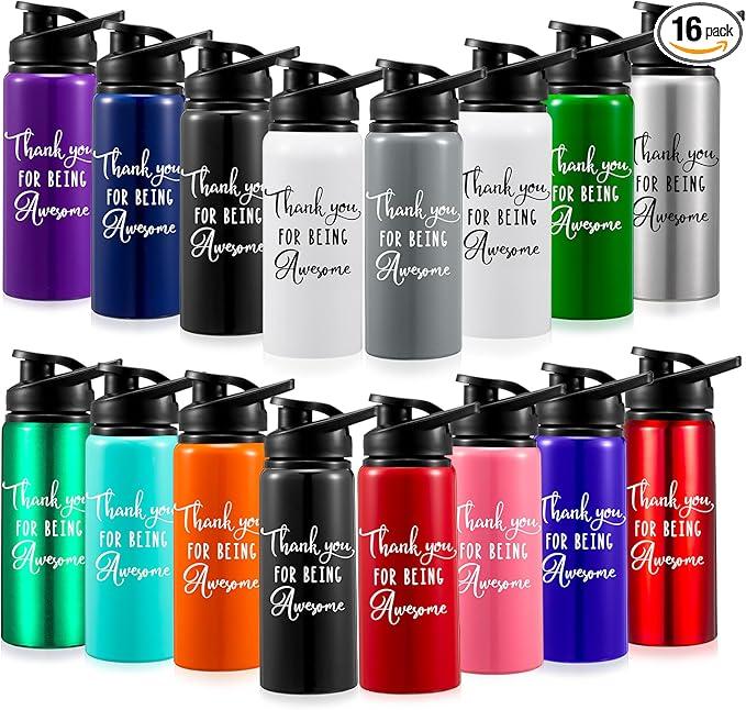 Pinkunn 16 Pcs Employee Appreciation Gifts for Christmas Thank You Water Bottle Gifts For Team Staff Coworker Lightweight Leakproof Thank You for Being Awesome Presents (17 Oz, Multicolor)