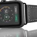 Compatible with Apple Watch Series 11 10 46mm Strap Genuine Leather Replacement Watchband with Gun Metal Hardware for Apple Watch Series 9 8 7 45mm 6 SE 5 4 44mm 3 2 1 42mm, Black
