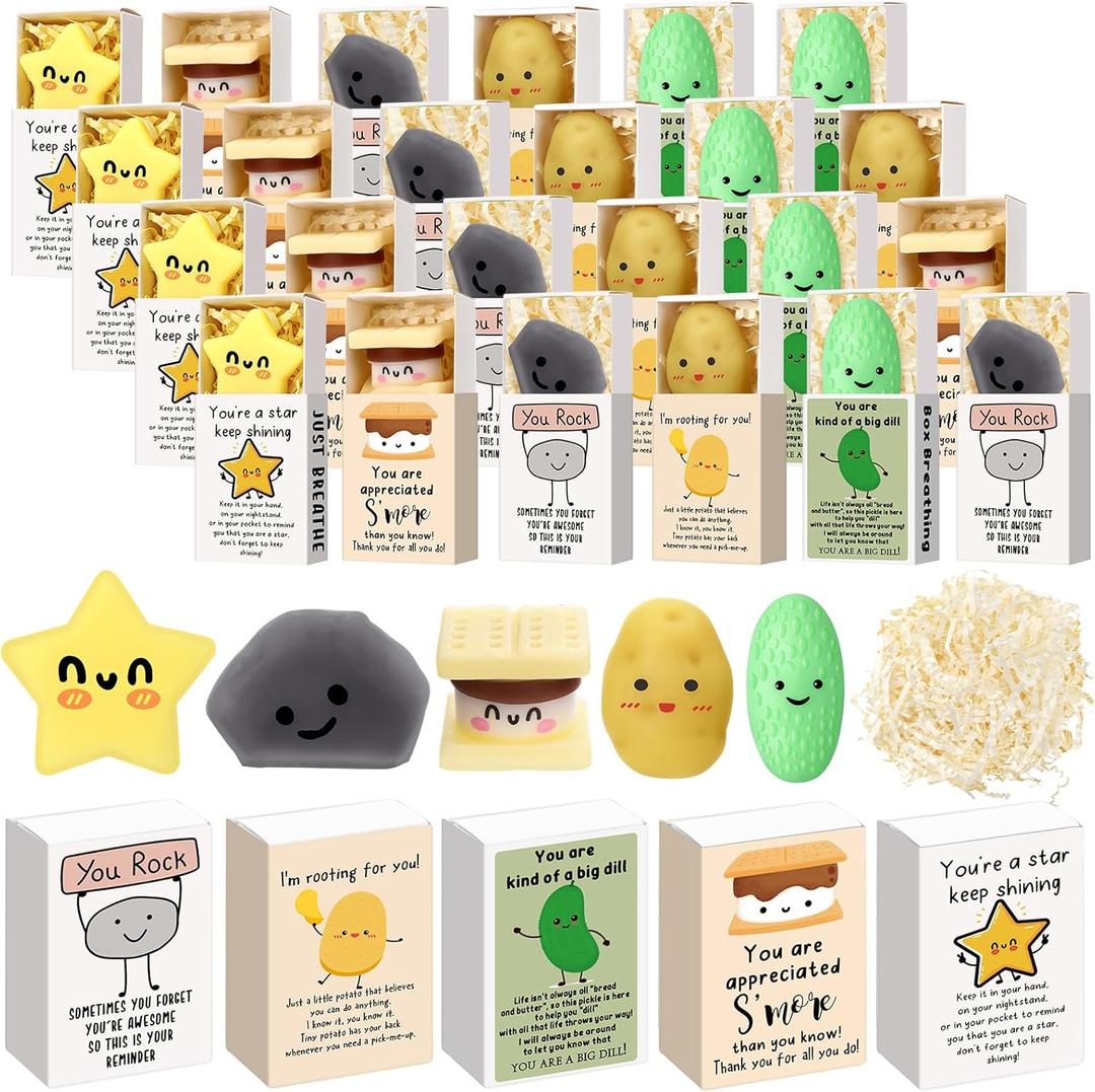 Wettarn 75 Sets Appreciation Gifts Cute Stress Balls with Support Boxes Bulk Party Favors for Employee Coworker Team Group Stuffers Office Prizes Positive Desk Decor