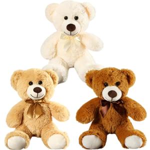 Plush Teddy Bear Cute Stuffed Animal Bear with Bow Plush Toys Gift for Kids and Girls 35cm/13.8 Inches (Khaki+Cream+Brown)