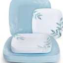 R-kay Blue Plastic Plates - 32 Count - 16 Dinner, 10 Inch & 16 Salad/Dessert, 7 Inch Party Plates - Heavy Duty, Disposable (Blue and White)