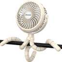 AMACOOL Battery Operated Stroller Fan, Baby Travel Essentials for Beach Disney, Newborn Boy & Girl Showers Gifts Registry Search, Rechargeable Clip On Fan for Car Seat Wagon Crib Bike Treadmill (Beige)