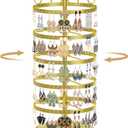 MODOWEY 5 Tiers Metal Rotating Earring Holder Organizer Stand Adjustable Display Tree, 220 Holes Large Carousel Rack for Stud Hoop Pierced Dangling Women Girls, Perfect View for All Earrings(Gold)