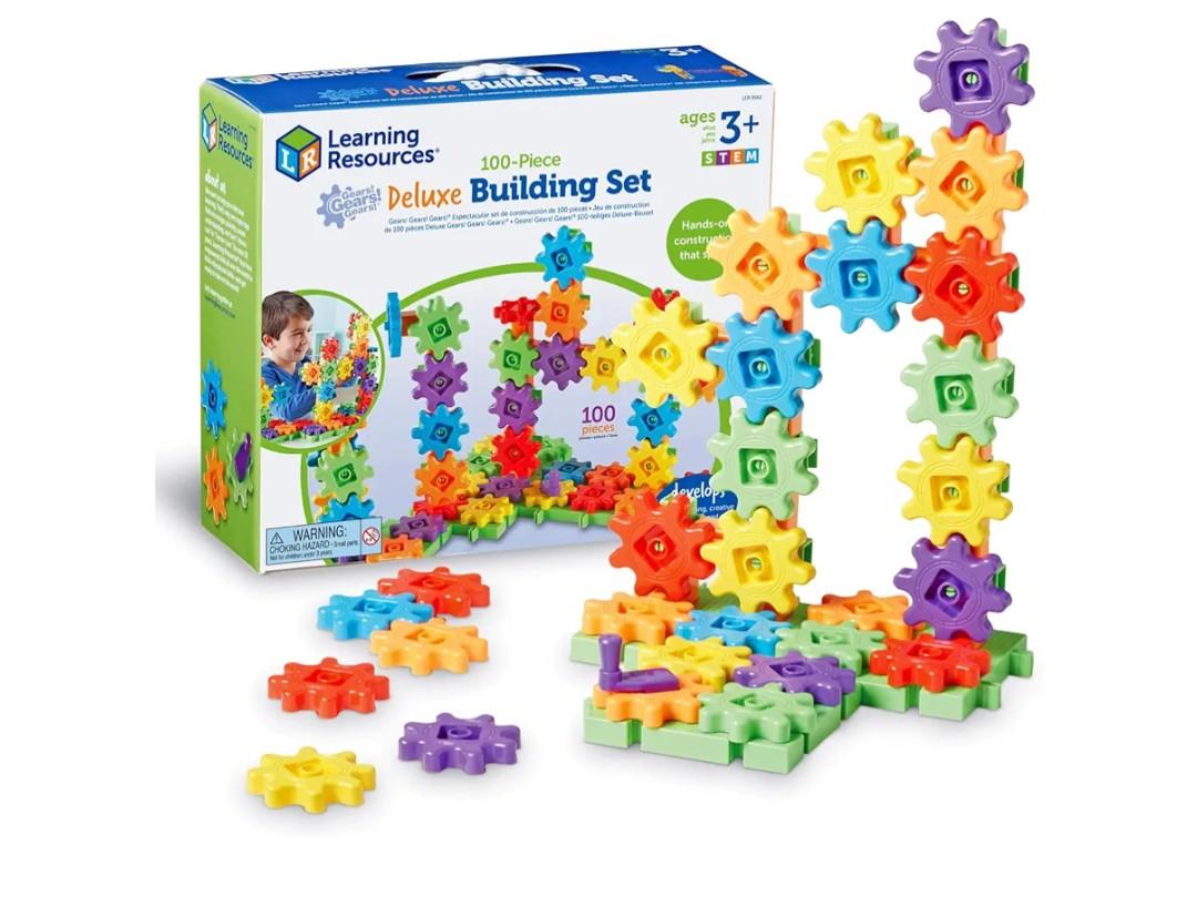 Learning Resources Gears 100-Piece Deluxe Building Set -STEM Activities, Fine Motor Skills, Toddler Explorer Kit, Science and Construction, Boys and Girls Gifts