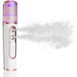 withthesun Nano Facial Mister, Cool Mist Face Steamer with 2 Spray Nozzle, USB Rechargeable, Visual Water Tank, Nano Mister for Eyelash Extensions, Skin Care, Daily Makeup, Deep Hydrating-Pink