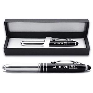"Achieve Your Dreams" Engraved Ballpoint Gift Pen - LED Light and Stylus Tip - Inspirational Luxury Pen for Encouragement and to Congratulate Students, Graduates and Professionals on Achievements