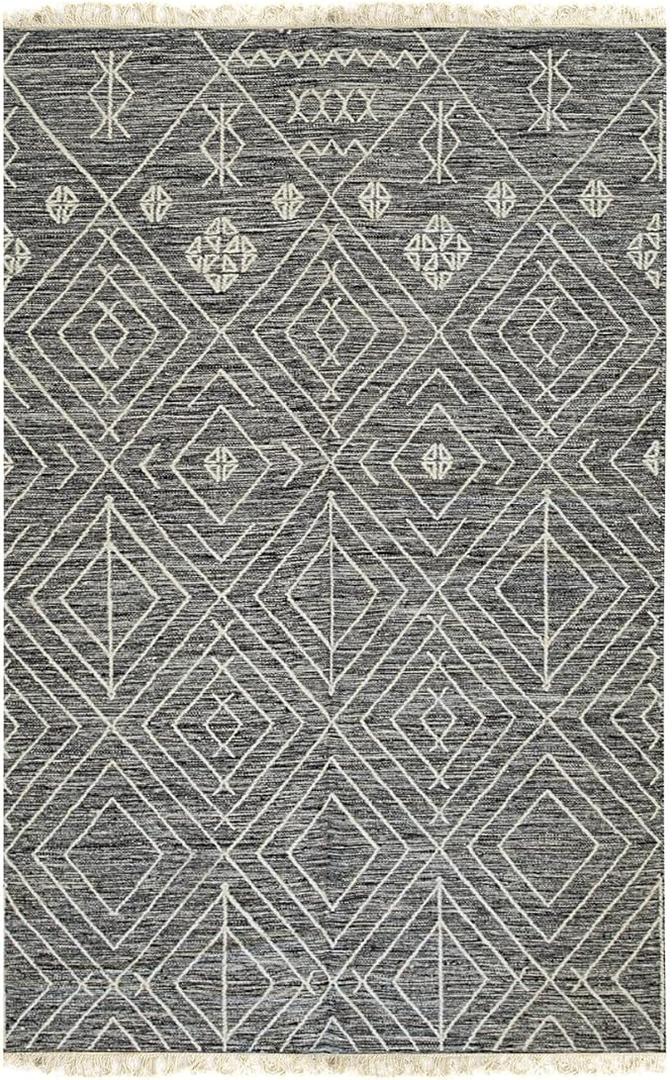 EORC Charcoal Handwoven Wool Punja Kilim Rug Stylish and Durable Area Rug for Adding Modern Elegance to Your Living Room, Bedroom, Office, or Home Décor 5ftx8ft