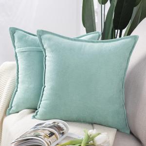 MADIZZ Set of 2 Short Chenille Throw Pillow Covers 20x20 Inch Light Teel Soft Decorative Cushion Cover for Sofa Bedroom Pillow Shell (20" x 20" (Pack of 2), Light Teal)