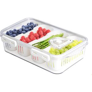 MANO Divided Snackle Box Charcuterie Container with 4 Compartment Serving Tray with Dividers for Fridge Refrigerator Veggie Fruit Berry Salad Storage(1 Pack)